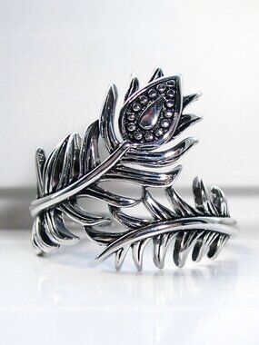 925 STERLING SILVER Peacock Feather Ring